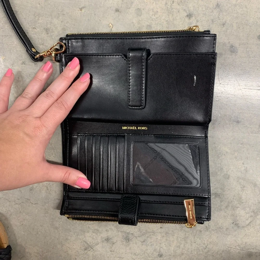 Michael Kors Black Leather Wristlet with Gold Details - Picture 2 of 3